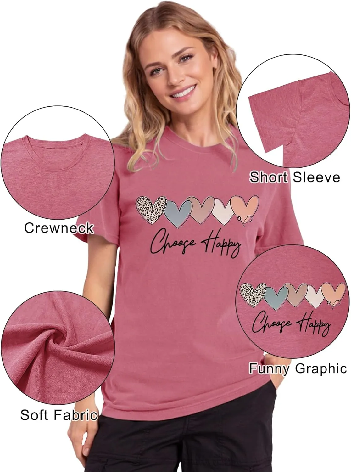 Savarana Graphic Tees for Women Be Kind Letter Print Shirts Funny Love Heart T Shirt Inspirational Happy Short Sleeve Tops