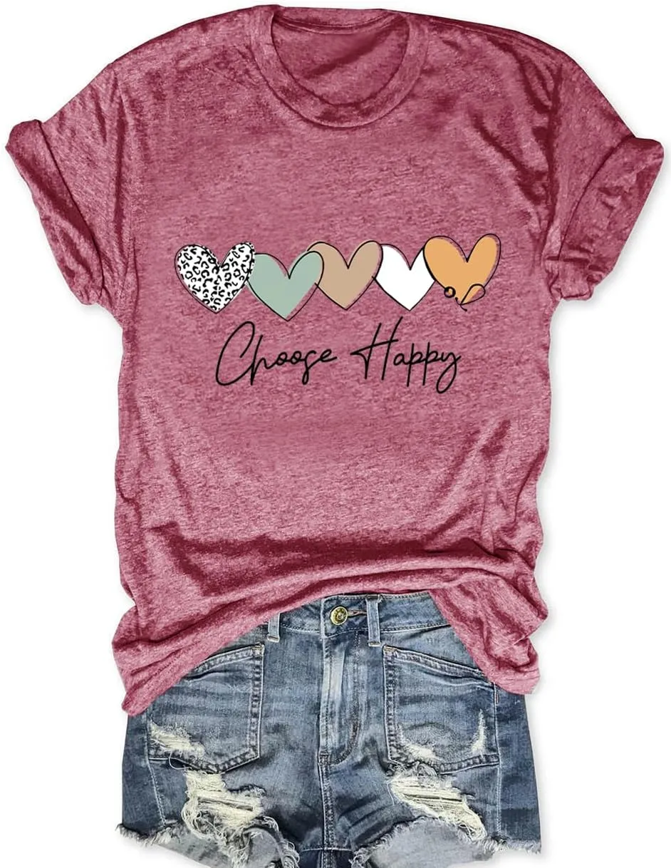 Savarana Graphic Tees for Women Be Kind Letter Print Shirts Funny Love Heart T Shirt Inspirational Happy Short Sleeve Tops