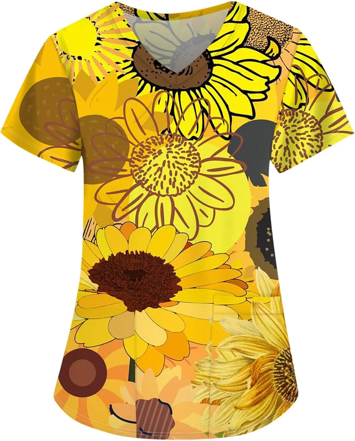 Scrubs for Women Short Sleeve V Neck Print Tops Nursing Working Uniform T-Shirts Casual Caregiver Top