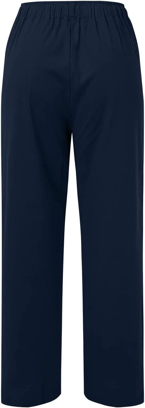 sdbrld Linen Pants Women Summer Trendy Casual High Waist Trousers Drawstring Loose Fit Lightweight Long Palazzo Gauze Pants