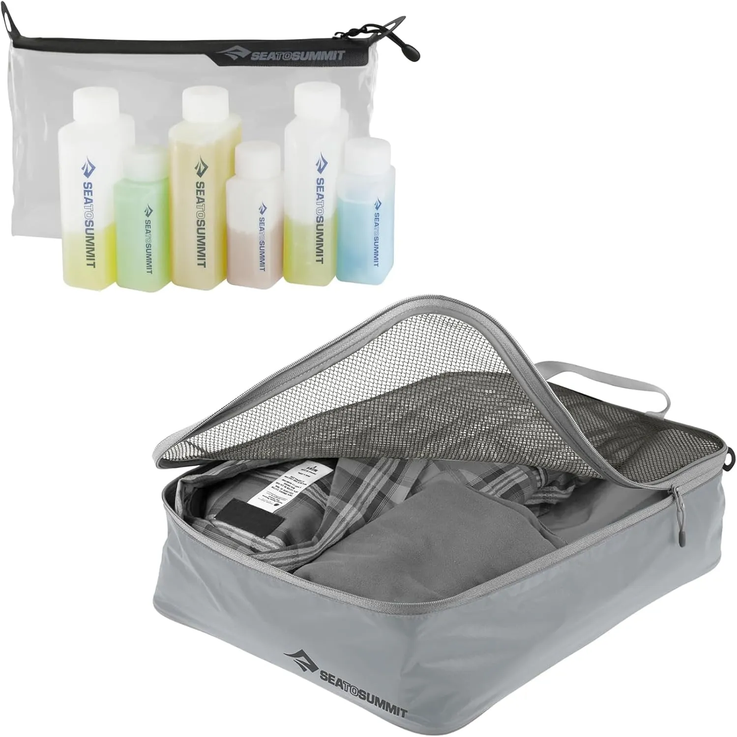 Sea to Summit Travel System: Clear Zip Pouch with TSA-Approved Travel Bottles and Garment Mesh Bag