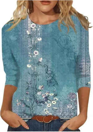 Segaven 3/4 Length Sleeve Womens Tops Trendy Solid Color Crewneck T Shirts Summer Basic Tunic Tees Casual Dressy Blouses
