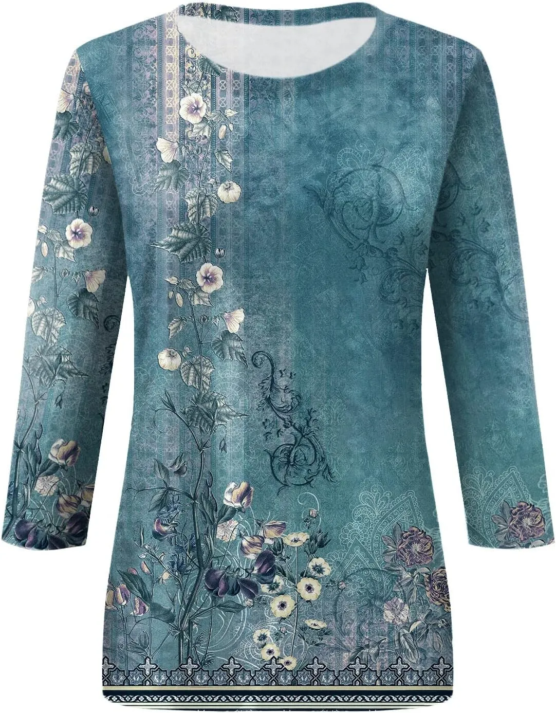 Segaven 3/4 Length Sleeve Womens Tops Trendy Solid Color Crewneck T Shirts Summer Basic Tunic Tees Casual Dressy Blouses