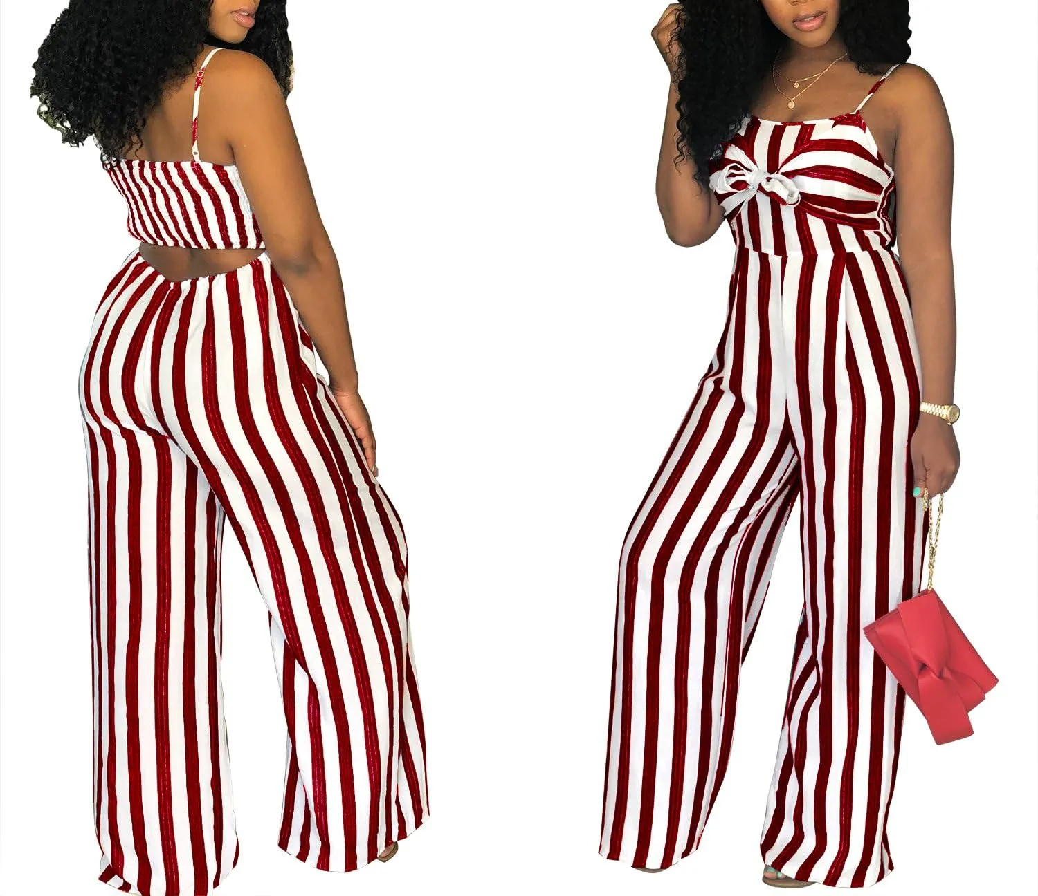 SheKiss 2025 Womens Striped Summer Jumpsuits Spaghetti Strap Sexy Sleeveless Rompers with Pockets