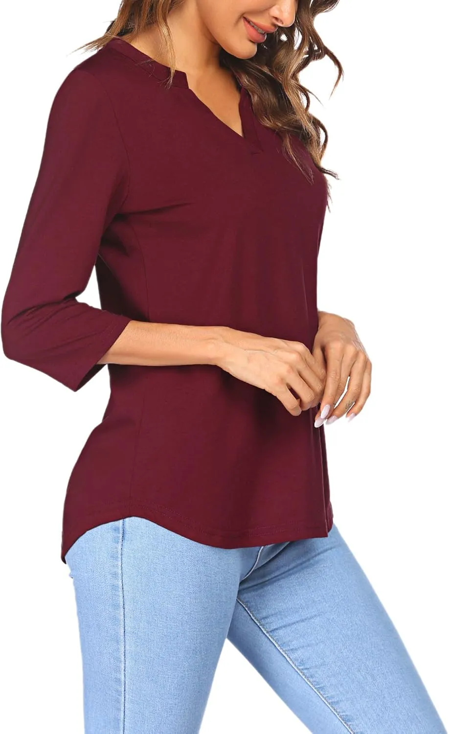 Sherosa Women's 3/4 Sleeve Shirts V Neck Casual Henley Work Tops Blouses