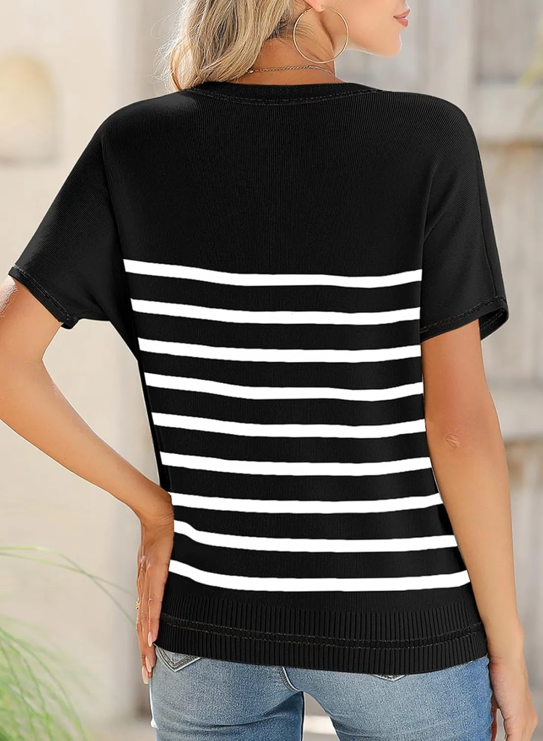 SHEWIN Womens Tops Trendy Casual Short Sleeve Shirts Crewneck Lightweight Knit Sweater Top
