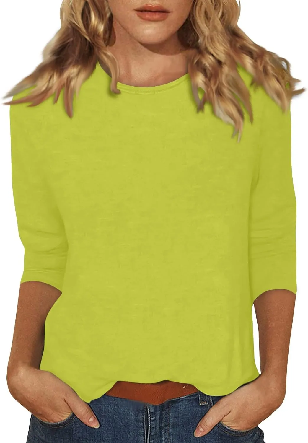 Shirts for Women Summer 3/4 Sleeve Crew Neck Printed Baggy Tops Holiday Dressy Casual Three Quarter Cute Womens Tops