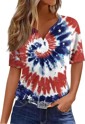 Shirts for Women Trendy Plus Size Short Sleeve Henley Shirt Button Down Holiday Shirts for Women 2025 Dressy
