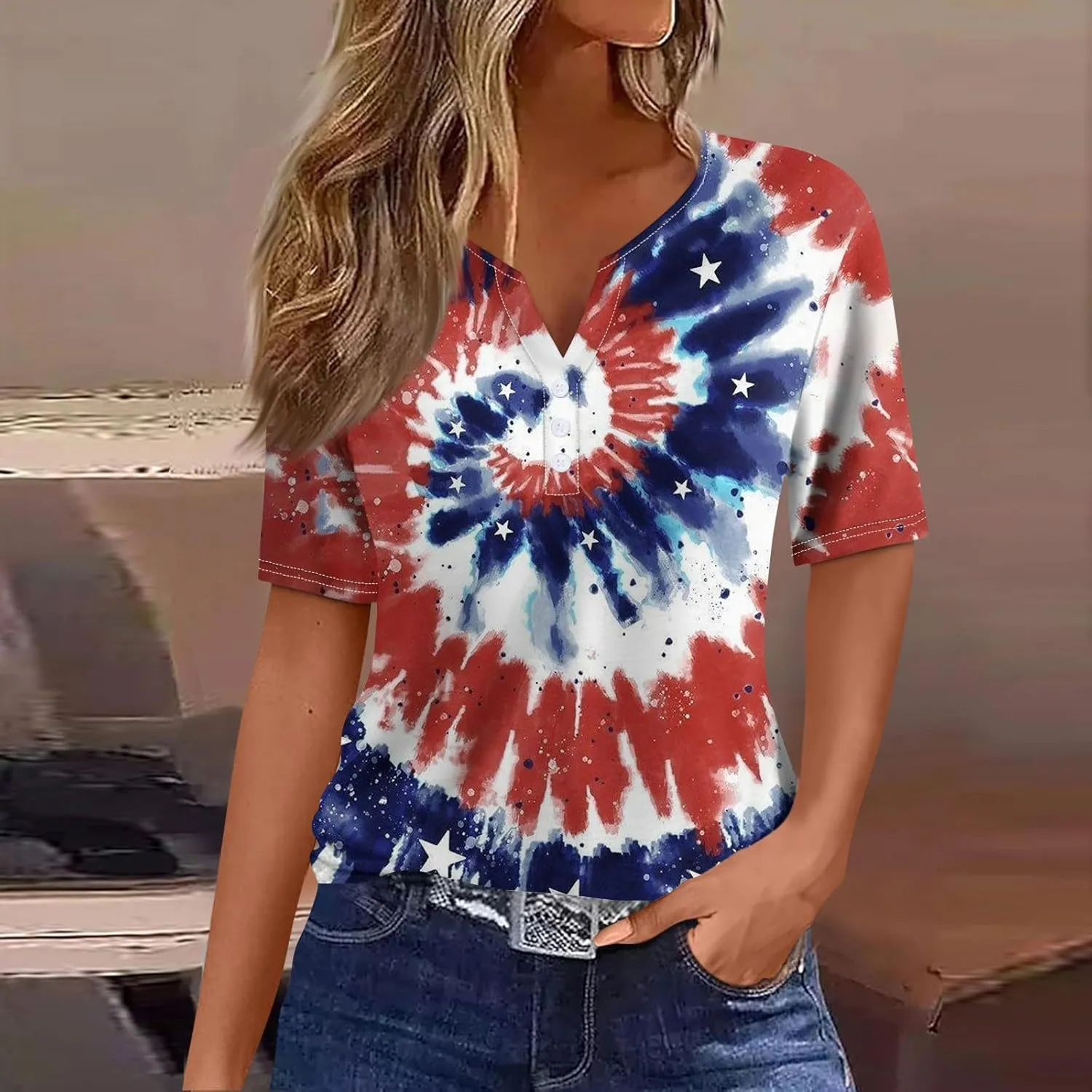 Shirts for Women Trendy Plus Size Short Sleeve Henley Shirt Button Down Holiday Shirts for Women 2025 Dressy