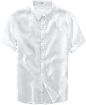 Short Sleeve Linen Shirt Men Turn-Down Collar Shirts Mens