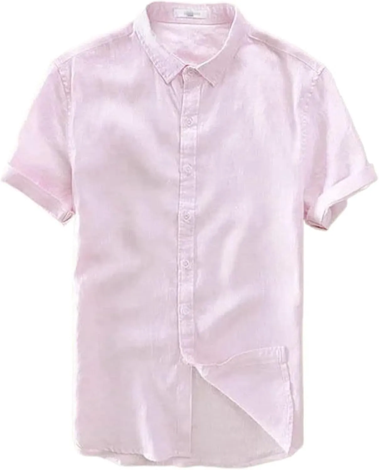 Short Sleeve Linen Shirt Men Turn-Down Collar Shirts Mens