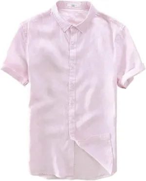 Short Sleeve Linen Shirt Men Turn-Down Collar Shirts Mens