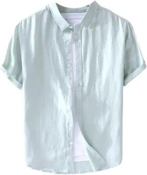 Short Sleeve Linen Shirt Men Turn-Down Collar Shirts Mens