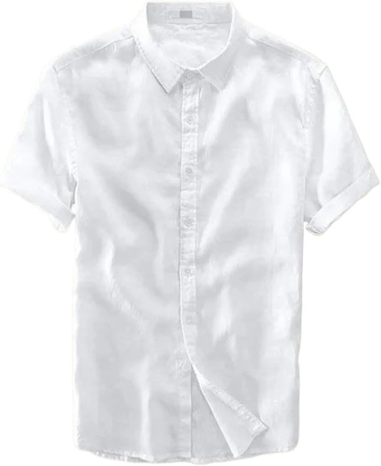 Short Sleeve Linen Shirt Men Turn-Down Collar Shirts Mens