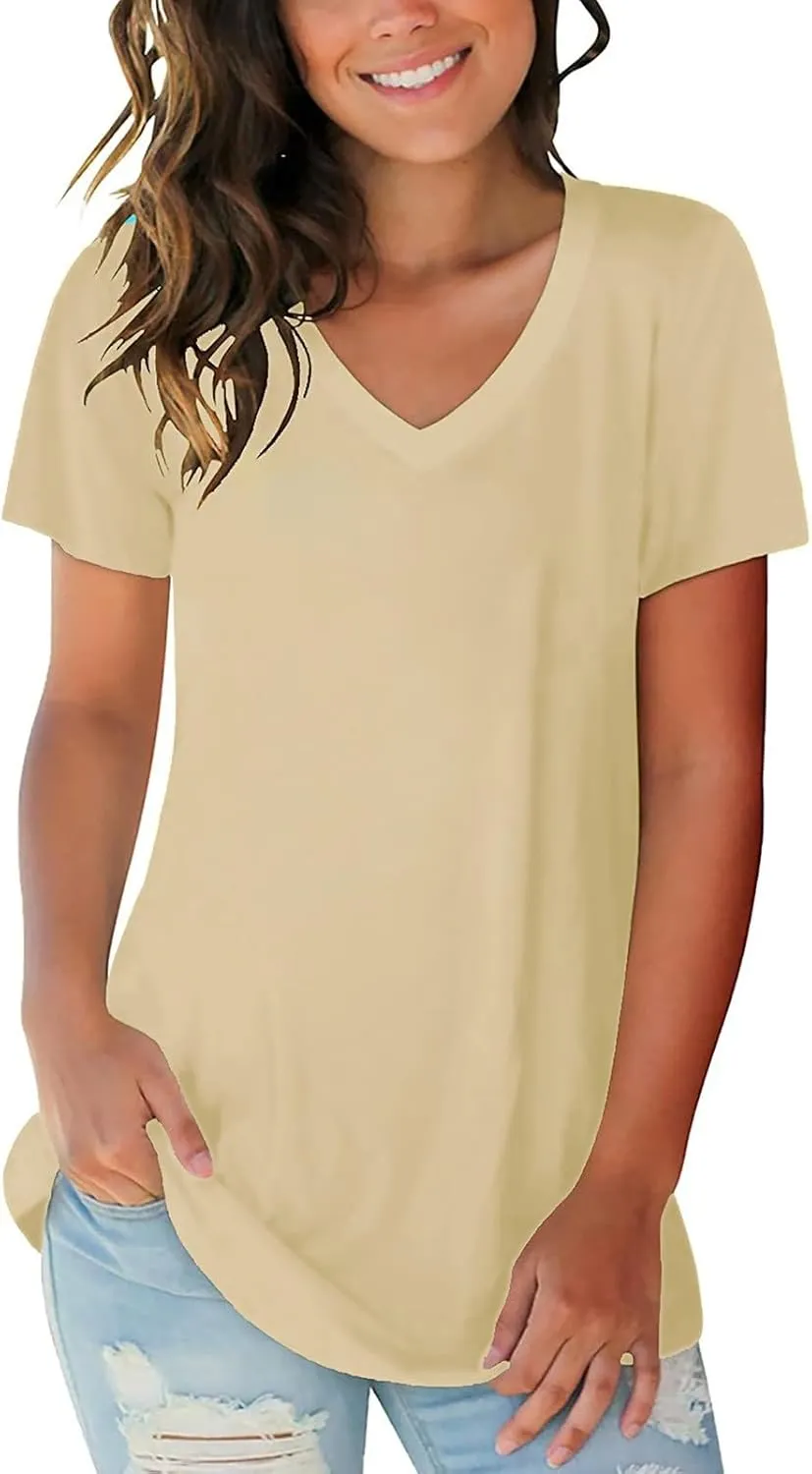 Short Sleeve T Shirts for Women Fashion V Neck Loose Soft Tees Trendy Lightweight Casual Summer Basic Outfits 2025