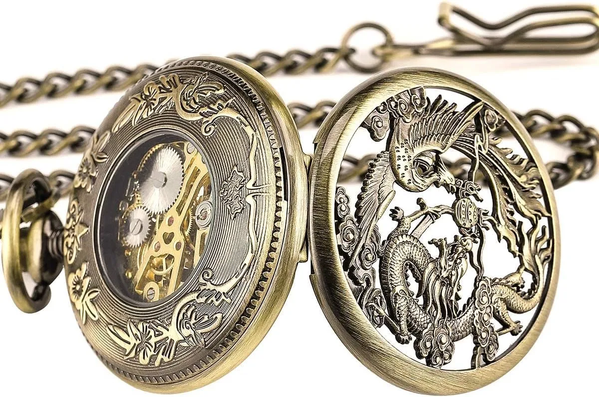 SIBOSUN Mechanical Pocket Watch for Men Antique Pocket Watch with Chain Steampunk Skeleton Mens Pocket Watches with Gift Box