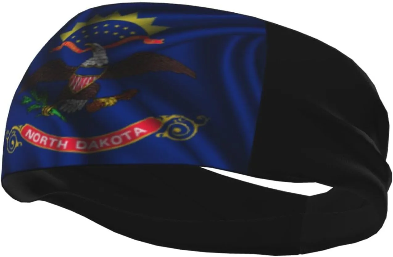 Silk Style Flag of North Dakota Headbands for Women Men Headband Wicking Athletic Sweatband for Basketball Running Gym Hairbands