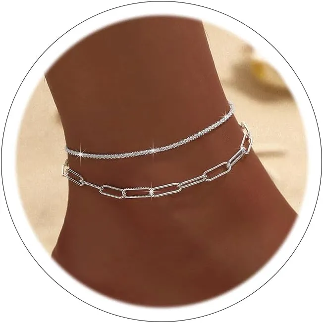 Silver Women's Anklets: Waterproof Cross Heart & Butterfly Designs - Large & Plus Size Ankle Bracelets for Big Ankles - Beach Summer Foot Jewelry