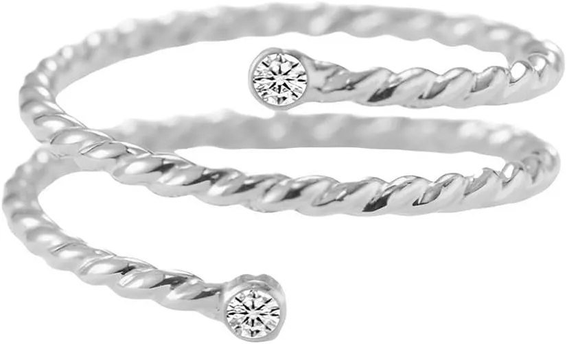 Simple Layered Twisted CZ Wrap S925 Sterling Silver Filled Band Ring for Women Statement Twist Rope Thin Open Adjustable Knuckle Pinky Thumb Finger Rings Dainty Comfort Fit Stackable Promise Cocktail Party Jewelry