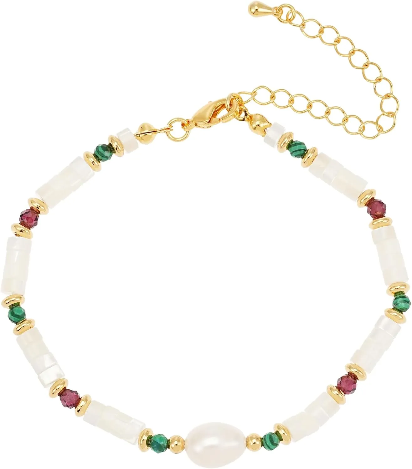 SIXFOX Gold Bracelets For Women Trendy Link Pearl Bracelets Beaded Bracelets With Natural Stone Jewelry Gifts For Her