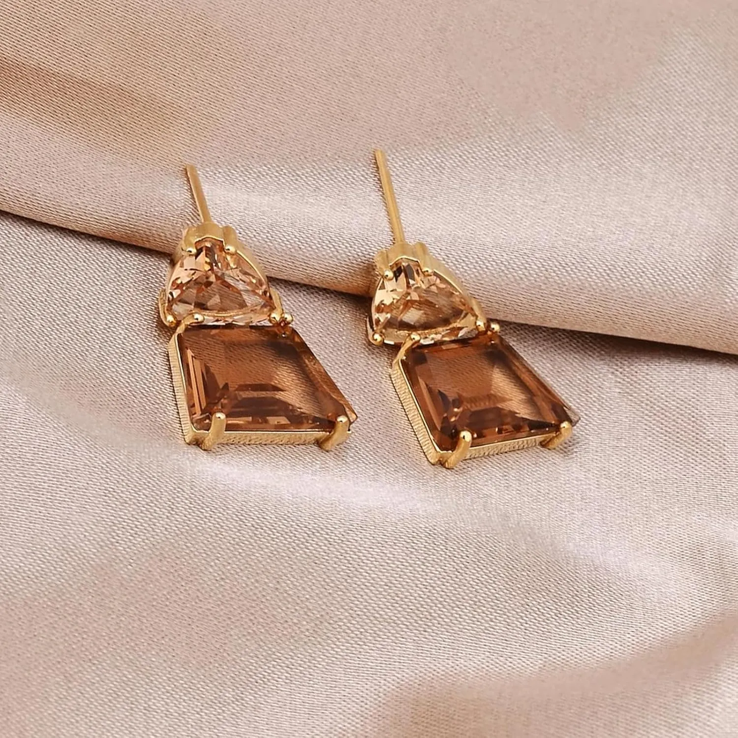 Small Brown Crystal Dangle Earrings for Women  Hypoallergenic Amber Drops, Lightweight Geometric Earrings for Sensitive Ears, Fashion Jewelry Gift for Birthday and Holidays