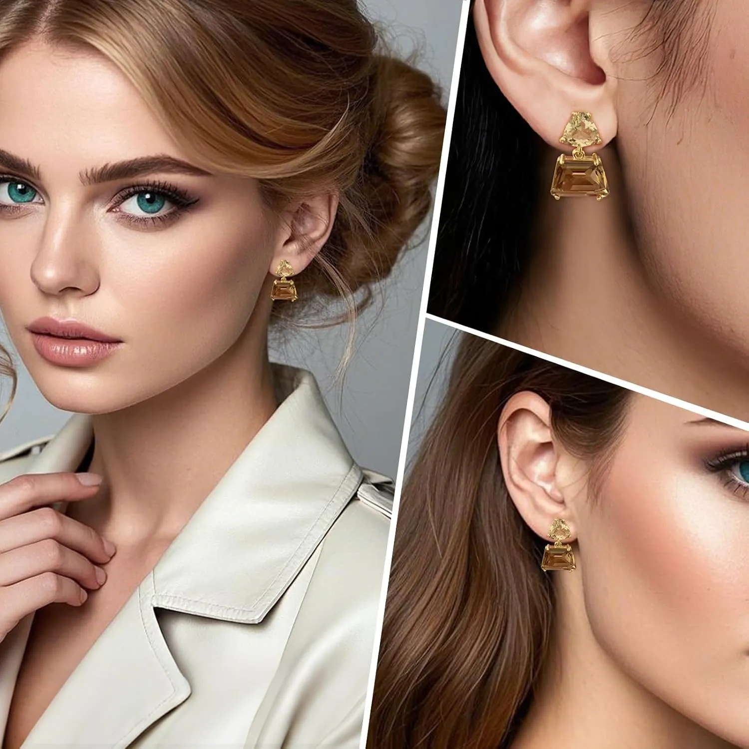 Small Brown Crystal Dangle Earrings for Women  Hypoallergenic Amber Drops, Lightweight Geometric Earrings for Sensitive Ears, Fashion Jewelry Gift for Birthday and Holidays
