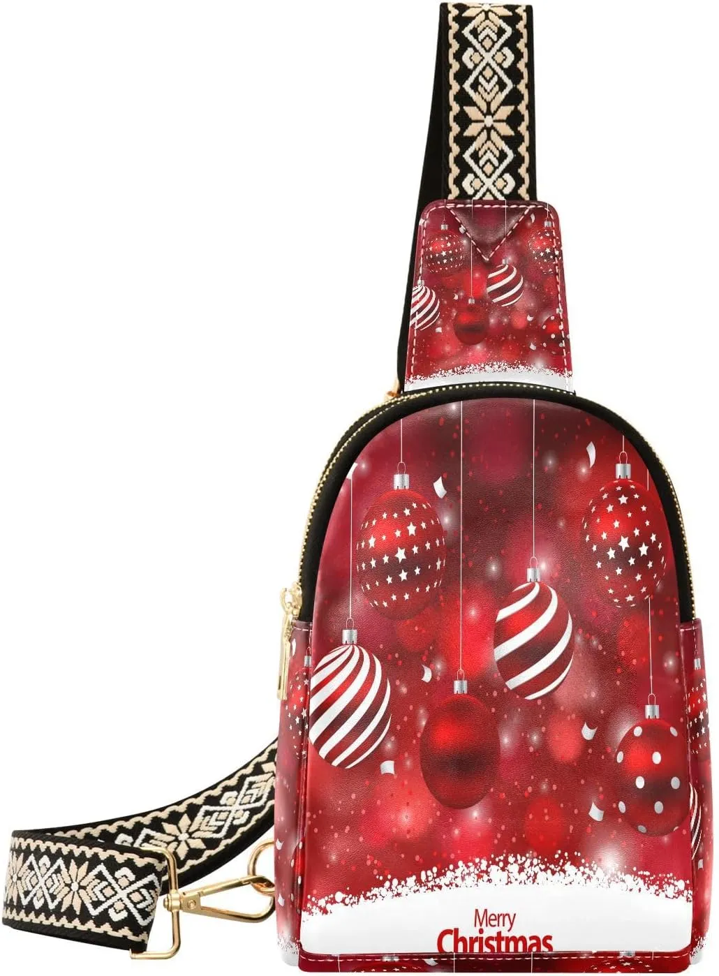 Small Sling Bag Fanny Packs Crossbody Bags for Women Christmas Balls Red Leather Fashion Chest Bag Belt Bag for Women for Travel Sports Running Hiking