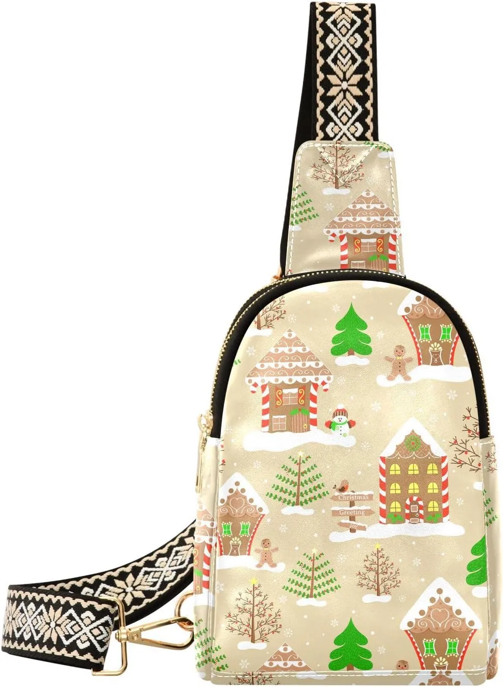 Small Sling Bag Fanny Packs Crossbody Bags for Women Christmas Town Leather Fashion Chest Bag Belt Bag for Women for Travel Sports Running Hiking