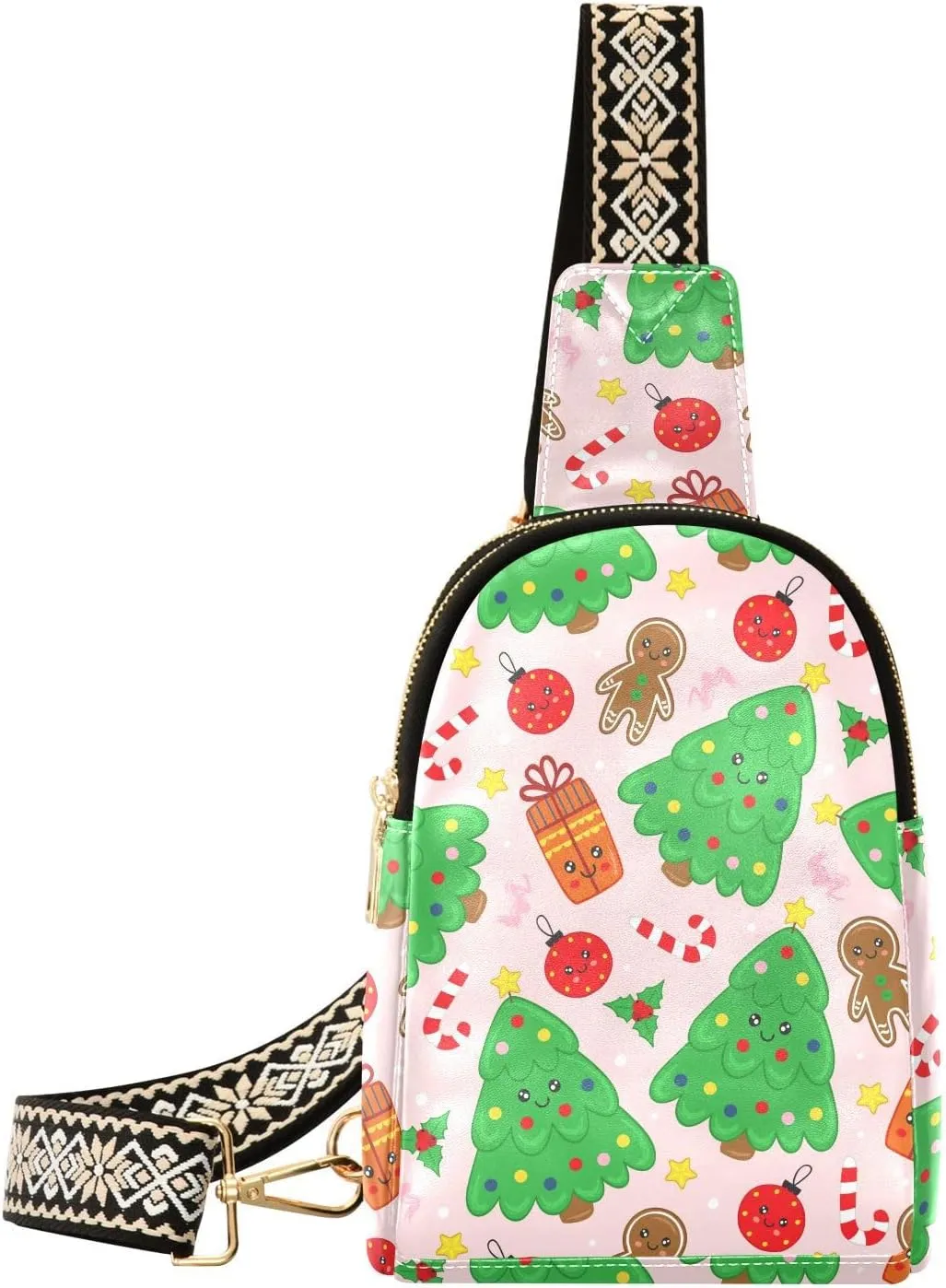 Small Sling Bag Fanny Packs Crossbody Bags for Women Christmas Tree Leather Fashion Chest Bag Belt Bag for Women for Travel Sports Cycling Hiking
