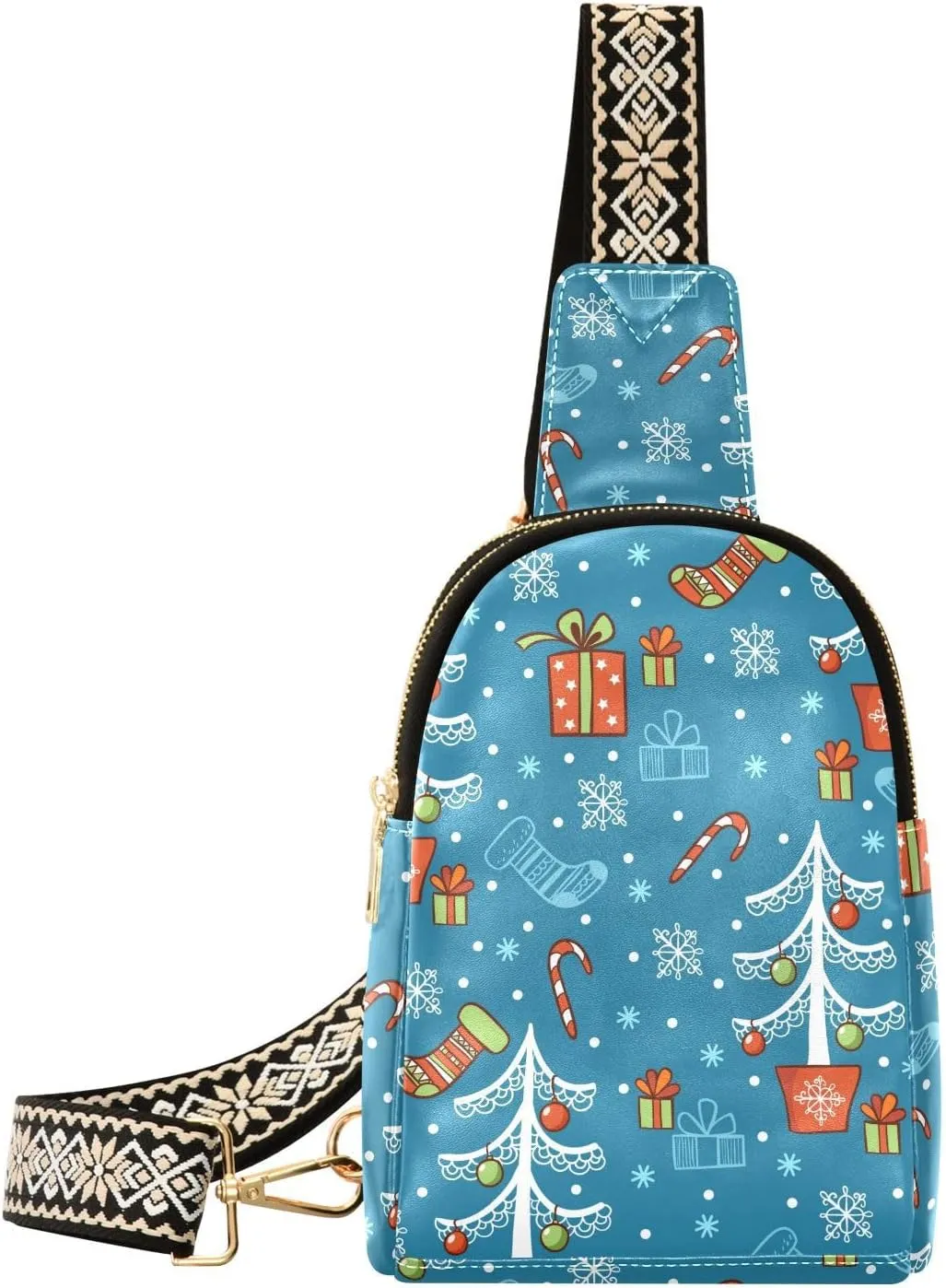 Small Sling Bag Fanny Packs Crossbody Bags for Women Christmas Tree Leather Fashion Chest Bag Belt Bag for Women for Travel Sports Running