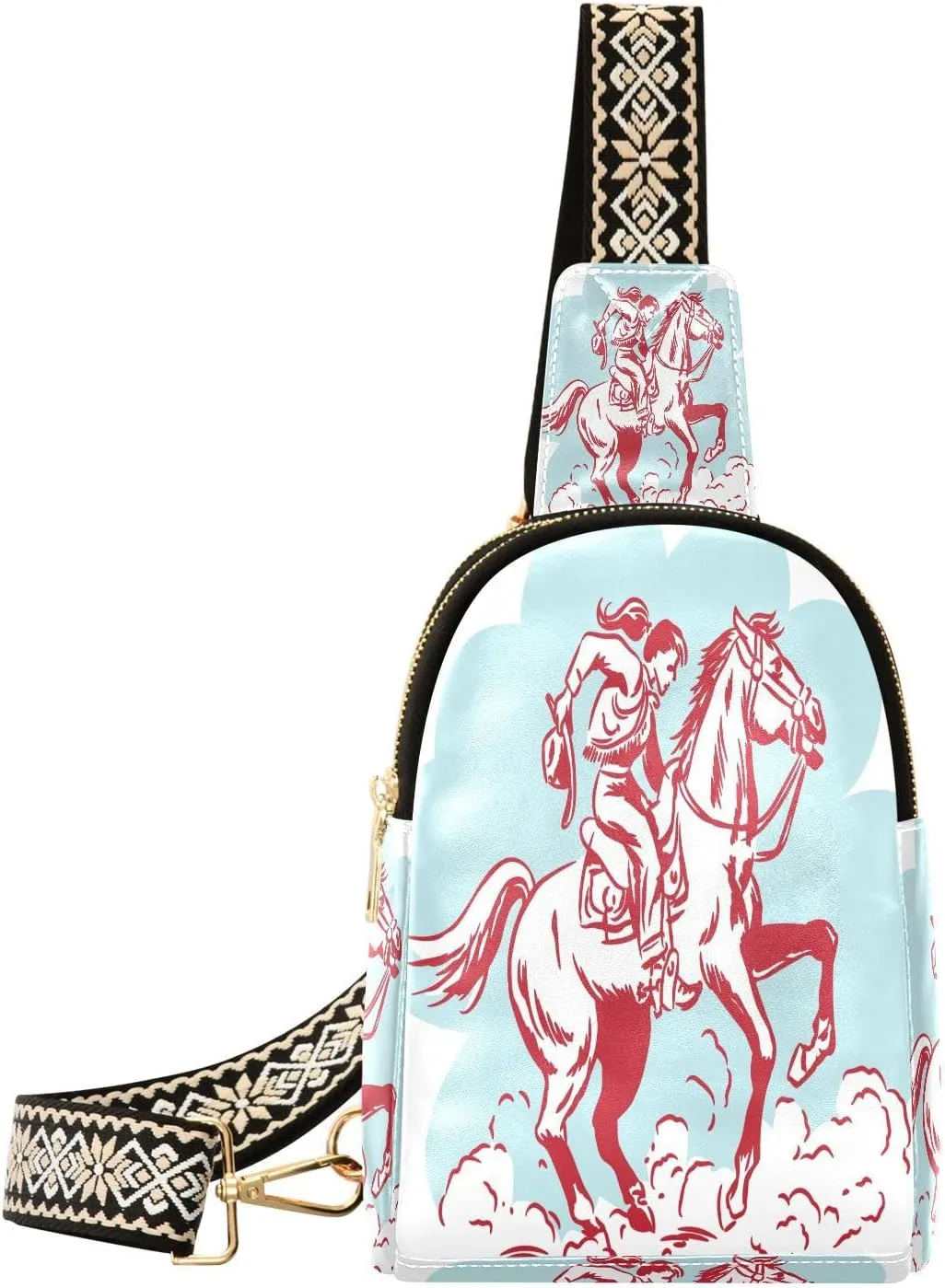 Small Sling Bag Fanny Packs Crossbody Bags for Women Cowgirl Riding Horse Leather Fashion Chest Bag Belt Bag for Women for Travel Sports Running Hiking