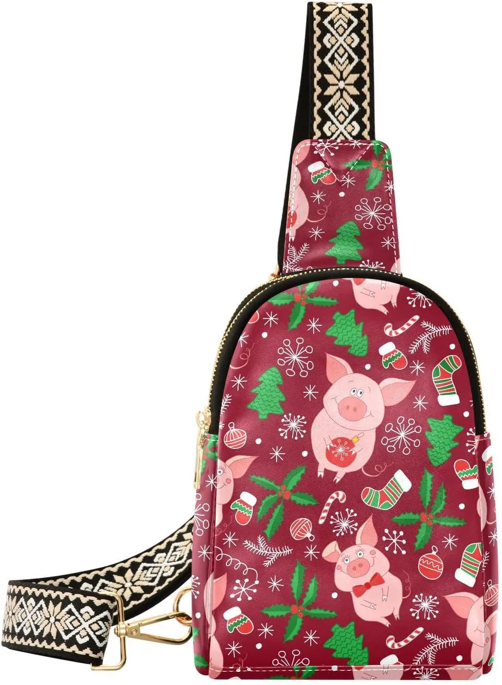 Small Sling Bag Fanny Packs Crossbody Bags for Women Pattern with Pigs Leather Fashion Chest Bag Belt Bag for Women for Travel Sports Running Hiking