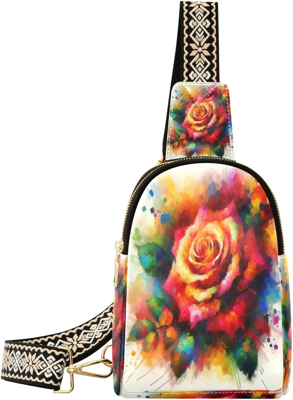 Small Sling Bag Fanny Packs Crossbody Bags for Women Tie-dye Valentines Day Rose Leather Fashion Chest Bag Belt Bag for Women for Travel Sports Running Hiking