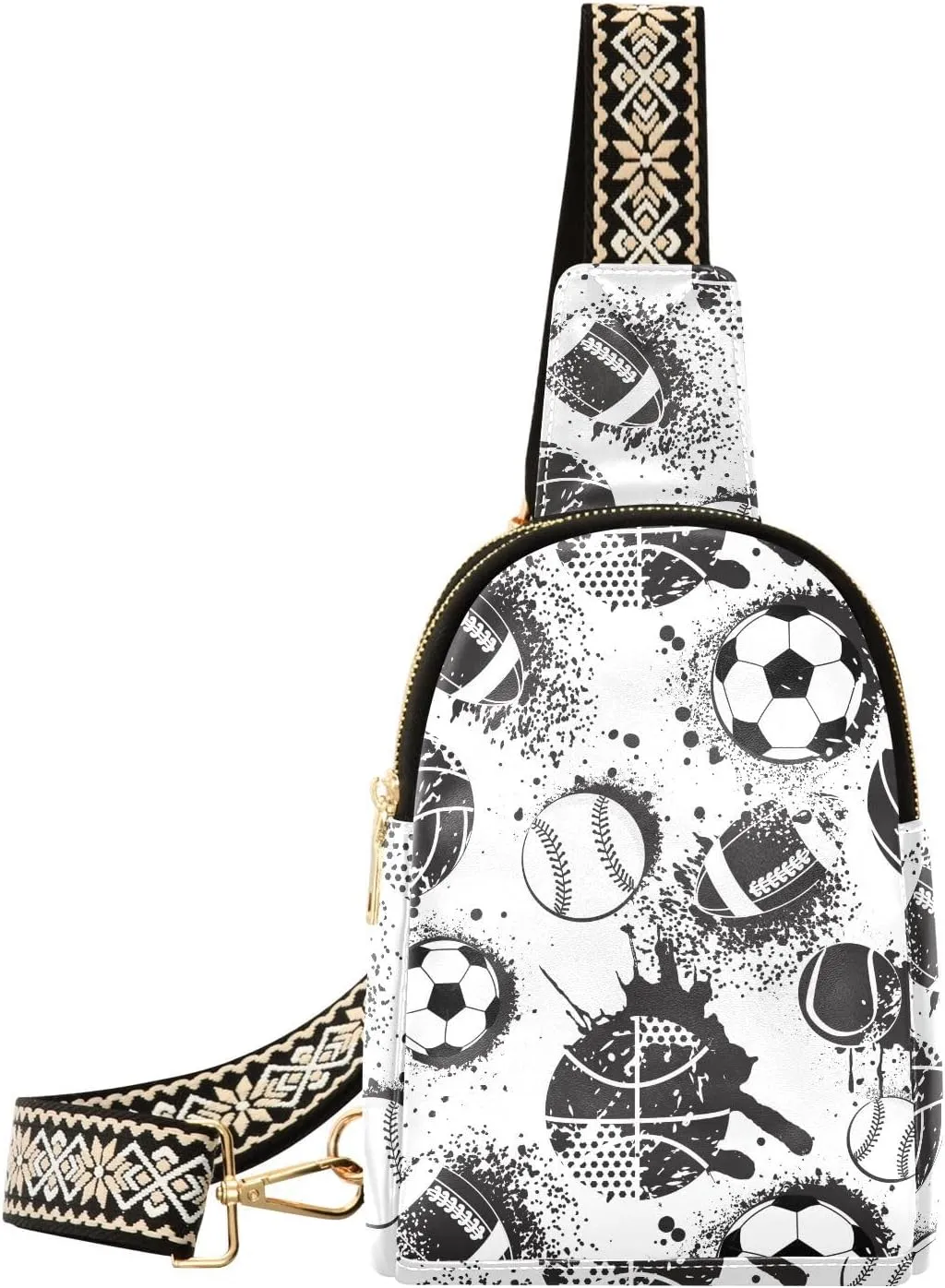 Small Sling Bag for Women Abstract Ball PC Leather Fanny Pack Crossbody Black and White Fashion Waist Packs Chest Bag for Travel Sports Running Hiking