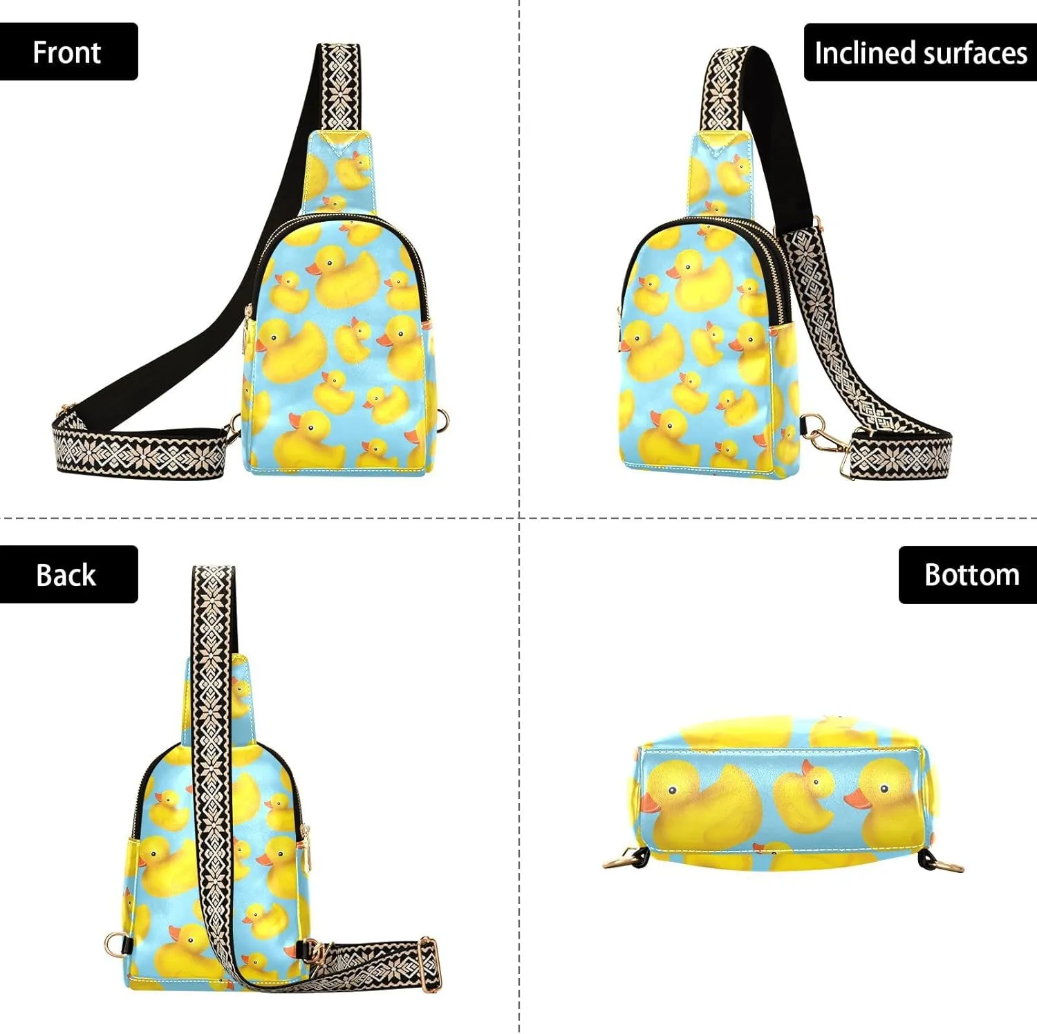 Small Sling Bag for Women Rubber Duck PC Leather Fanny Pack Crossbody Blue Fashion Waist Packs Chest Bag for Travel Sports Running Hiking