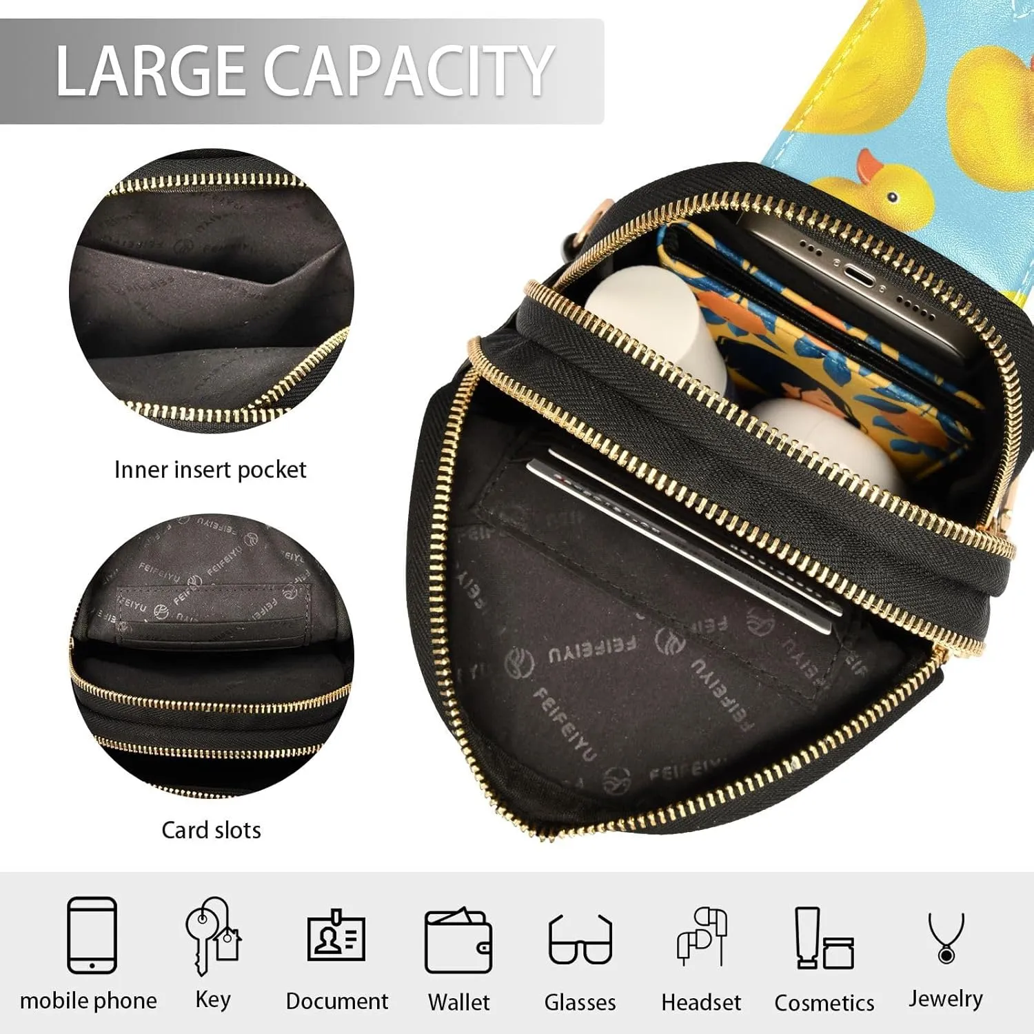 Small Sling Bag for Women Rubber Duck PC Leather Fanny Pack Crossbody Blue Fashion Waist Packs Chest Bag for Travel Sports Running Hiking