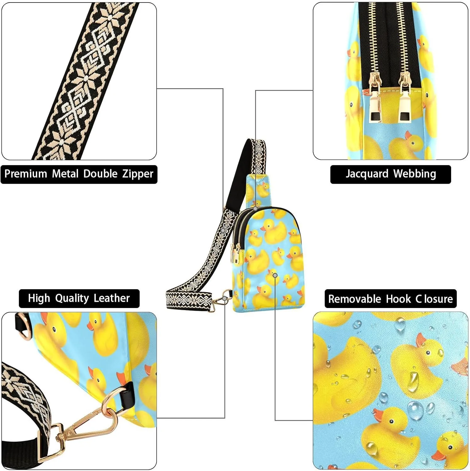 Small Sling Bag for Women Rubber Duck PC Leather Fanny Pack Crossbody Blue Fashion Waist Packs Chest Bag for Travel Sports Running Hiking