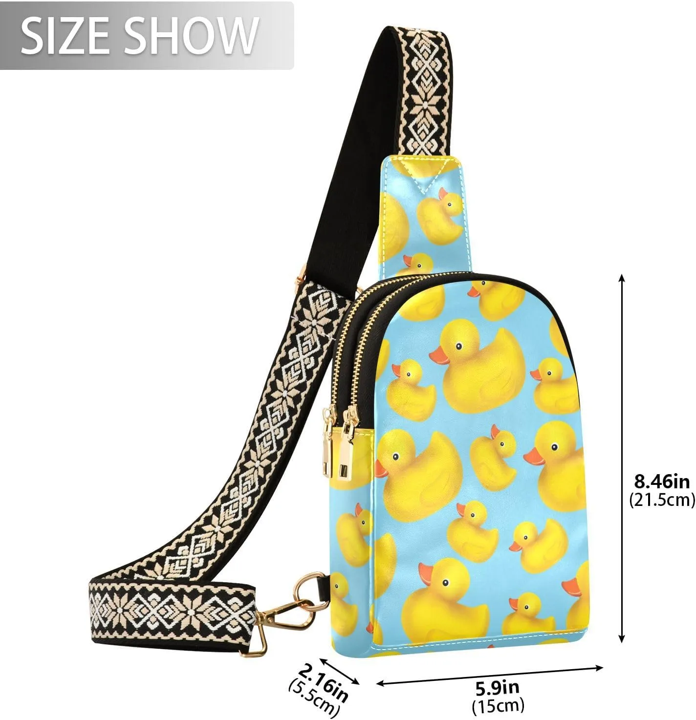 Small Sling Bag for Women Rubber Duck PC Leather Fanny Pack Crossbody Blue Fashion Waist Packs Chest Bag for Travel Sports Running Hiking