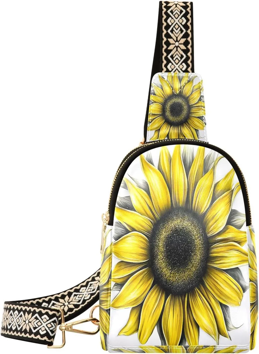 Small Sling Bag for Women Simple Sunflower PC Leather Fanny Pack Crossbody Whith Fashion Waist Packs Chest Bag for Travel Sports Running Hiking