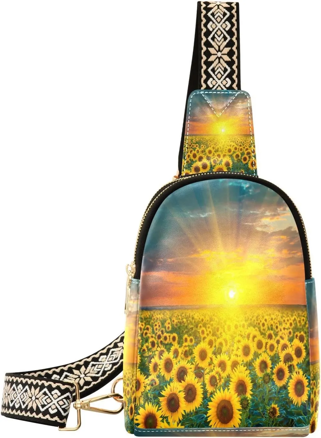 Small Sling Bag for Women Sunflower Fields PC Leather Fanny Pack Crossbody Sunset Fashion Waist Packs Chest Bag for Travel Sports Running Hiking