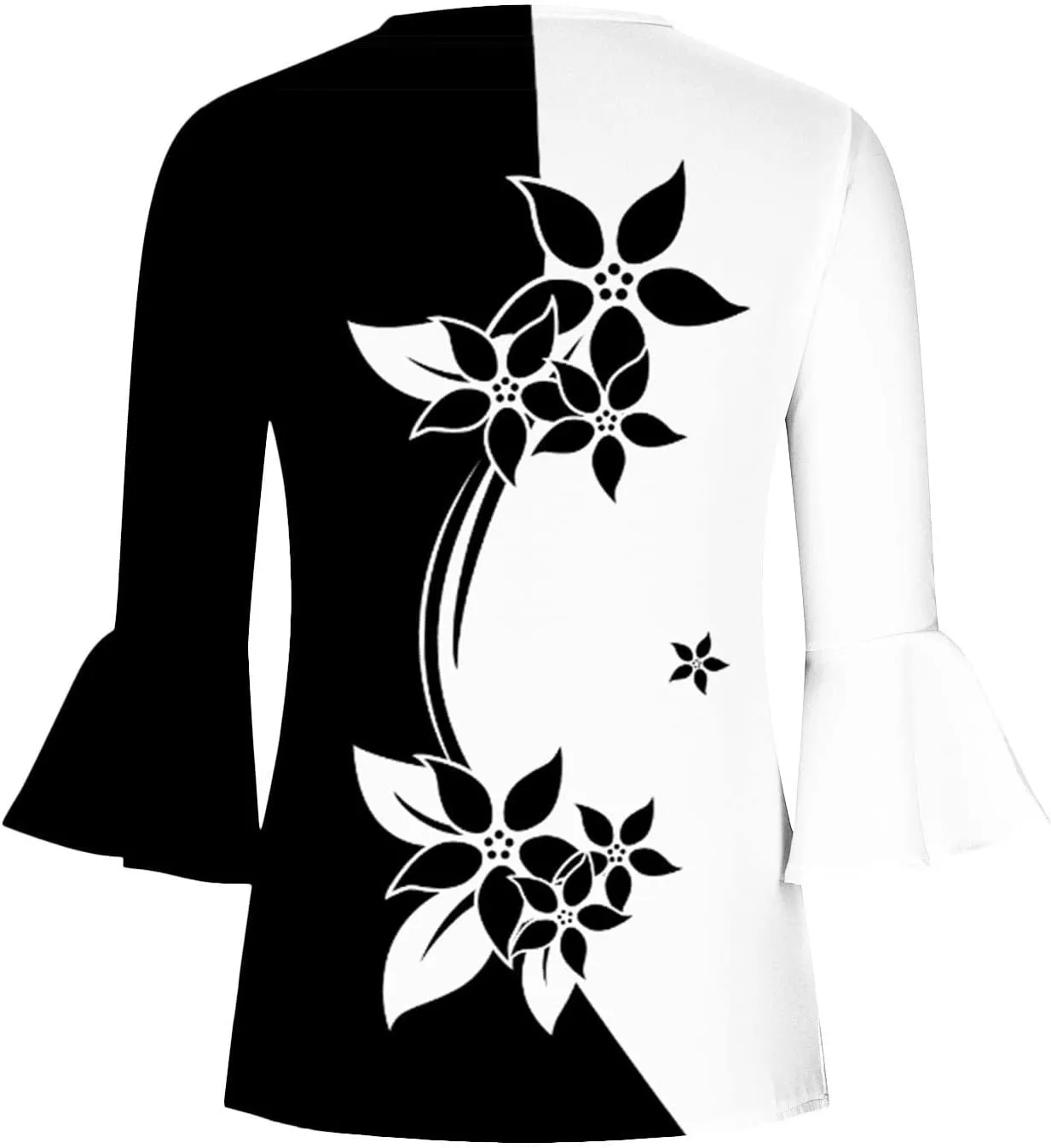SMIDOW Tunic Tops for Women Loose Fit Spring Henley v Neck Shirt 3/4 Bell Sleeve Bohemian Floral Print t-Shirt Blouse Trendy