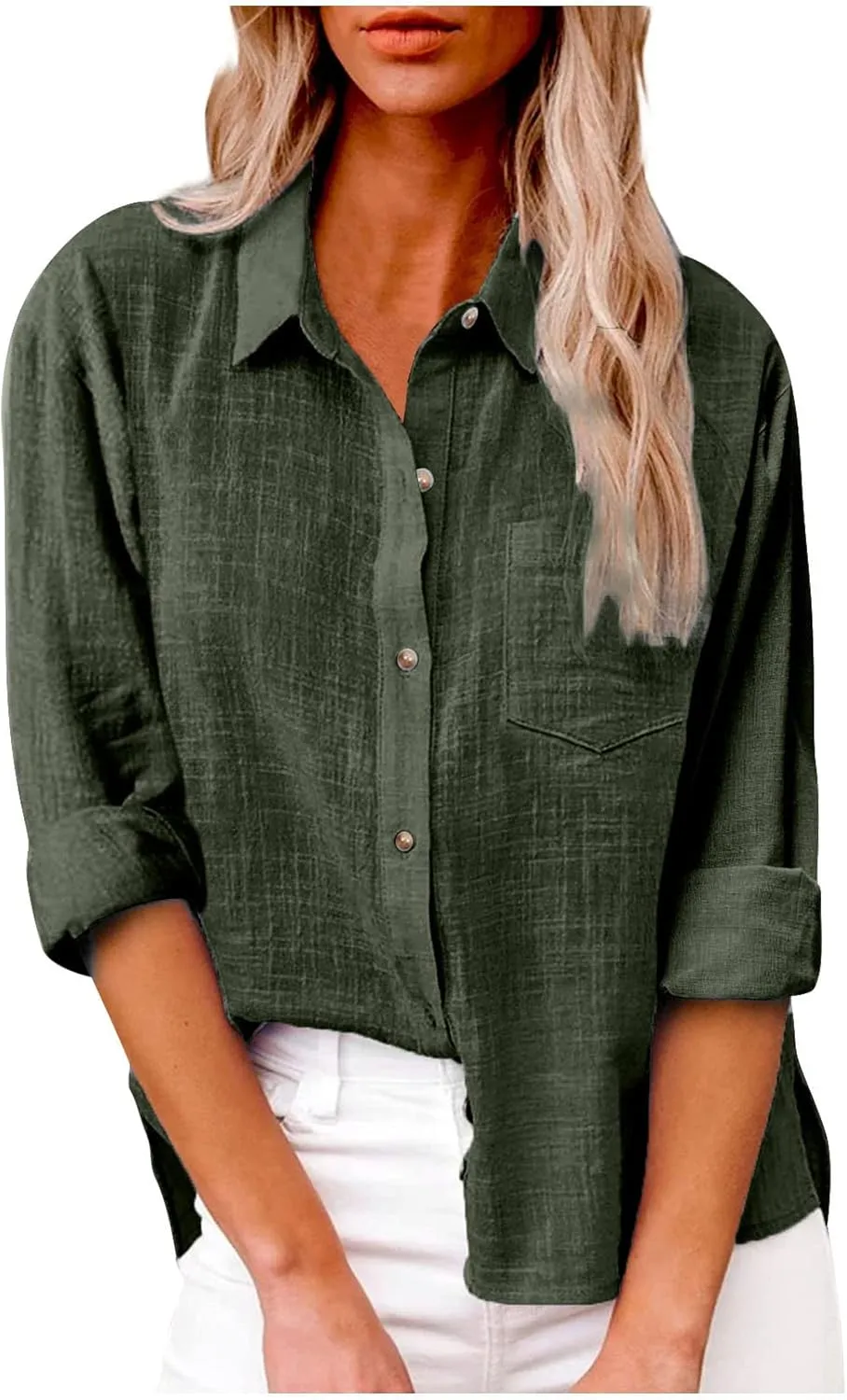 SMIDOW Womens Cotton Linen Button Down Shirt
