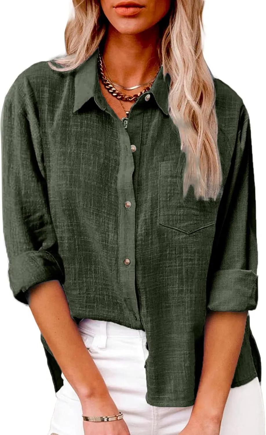 SMIDOW Womens Cotton Linen Button Down Shirt