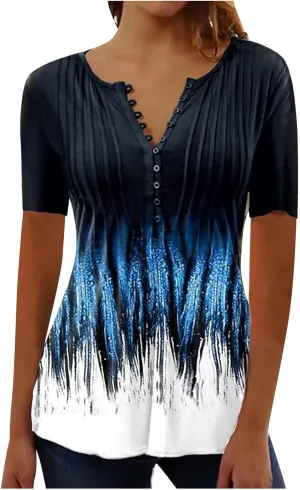 SMIDOW Womens Tunic Tops Trendy Vintage Boho Shirts Short Sleeve Notch v Neck t-Shirt 2023 Casual Summer Blouse Empire Waist