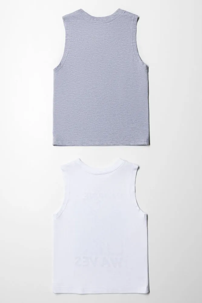 SmileyWorld 2 Pack Sleeveless T-Shirts White And Grey