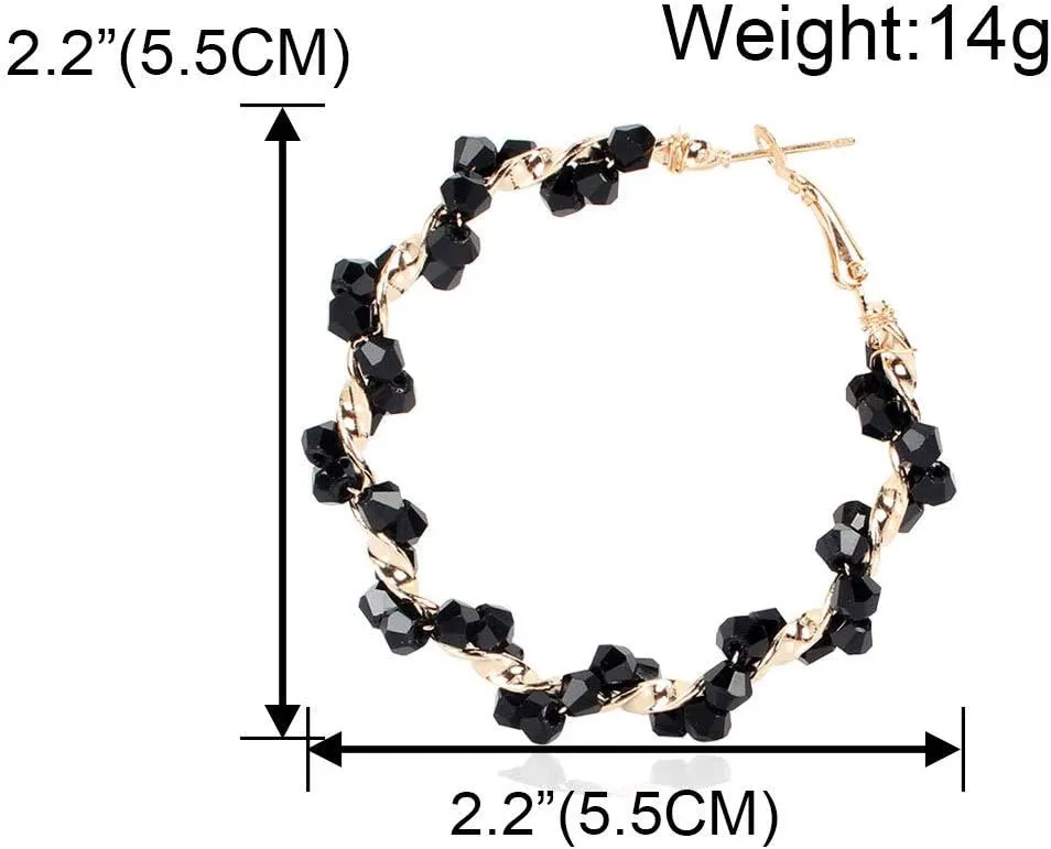 Sparkle Rhinestone Crystal Wrapped Hoop Earrings Glitter Shiny Beads Twist Large Circle Earrings Loop for Women Party Bridal Wedding Statement Jewelry