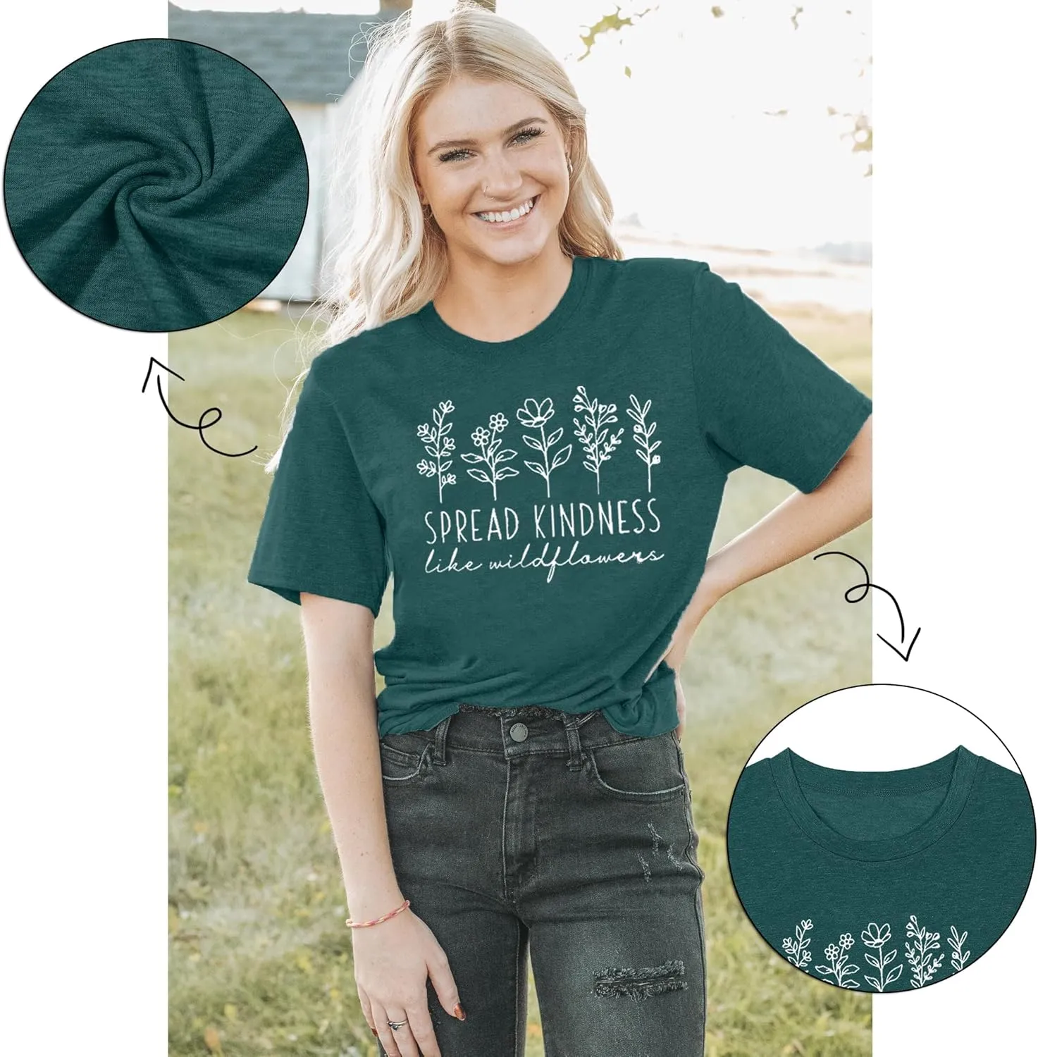 Spread Kindness Like Flower T-Shirt for Women Cute Flower Graphic Shirt Casual Positive Inspirational Short Sleeve Tee Top