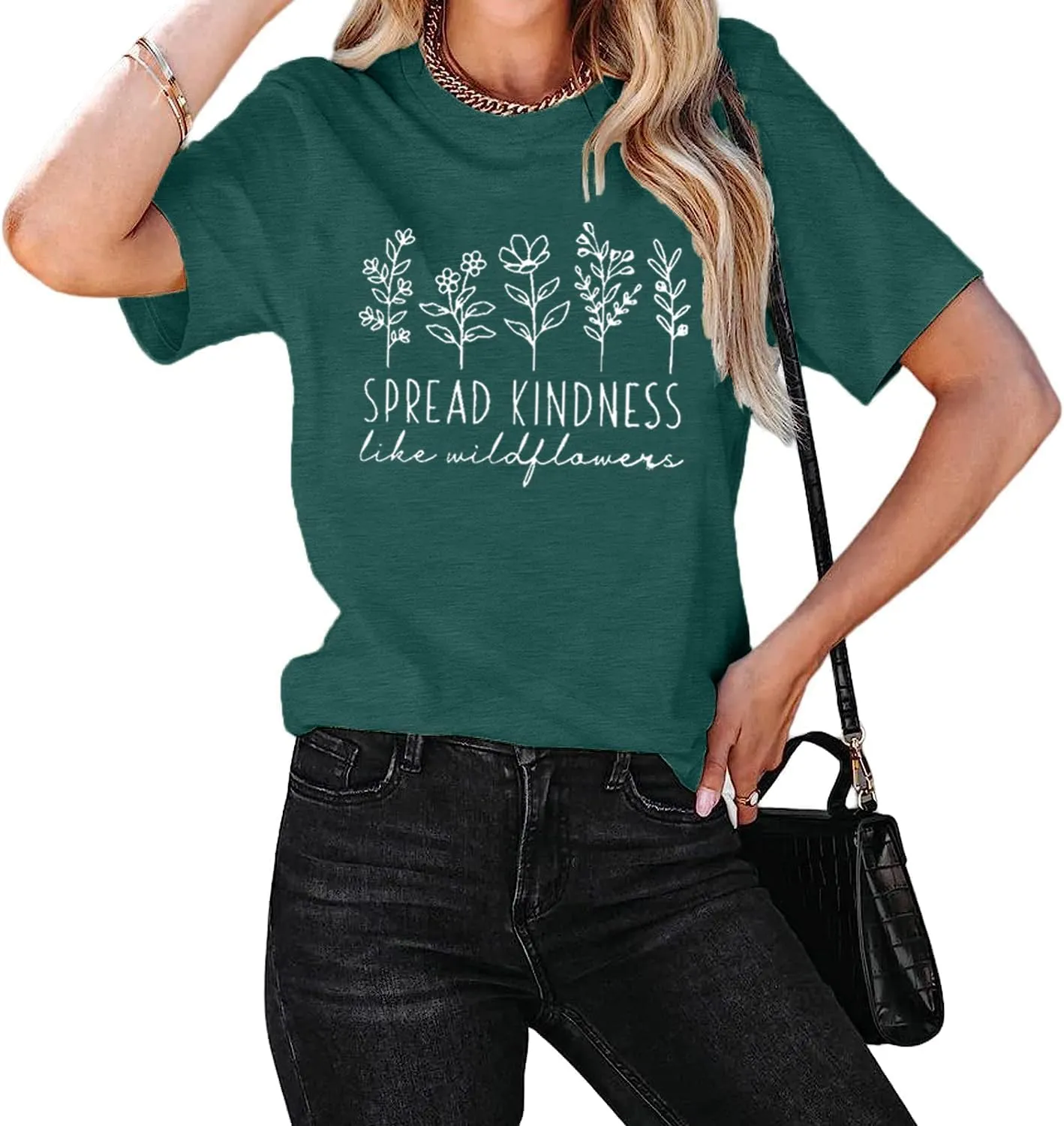 Spread Kindness Like Flower T-Shirt for Women Cute Flower Graphic Shirt Casual Positive Inspirational Short Sleeve Tee Top