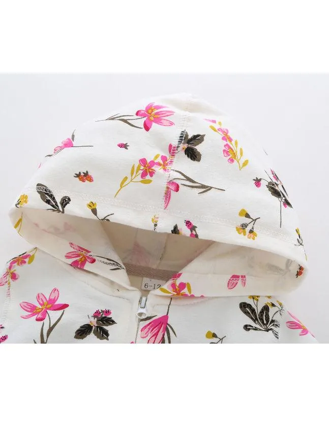 Spring Baby Girl Flower 2-Piece Outfits Hooded Jacket Pants