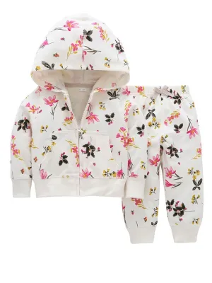 Spring Baby Girl Flower 2-Piece Outfits Hooded Jacket Pants